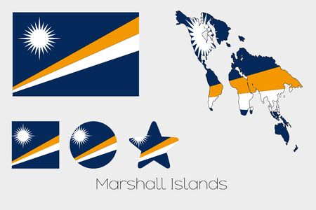 Illustrated Multiple Shapes Set with the Flag of Marshall Islandsのイラスト素材