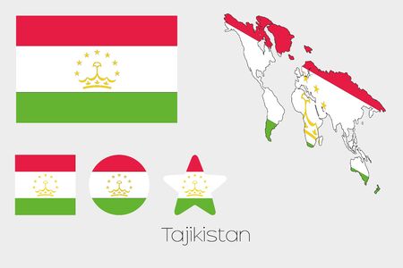 Illustrated Multiple Shapes Set with the Flag of Tajikistanのイラスト素材