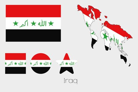 Illustrated Multiple Shapes Set with the Flag of Iraqのイラスト素材