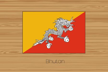 An Illustration of a wooden floor with the flag of Bhutanの写真素材