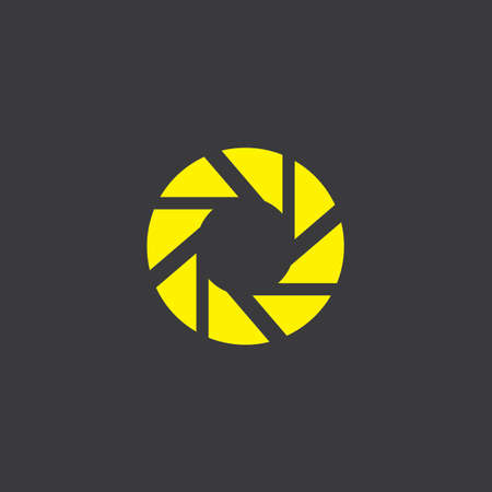 A Yellow Icon Isolated on a Grey Background, Shutter symbolの写真素材