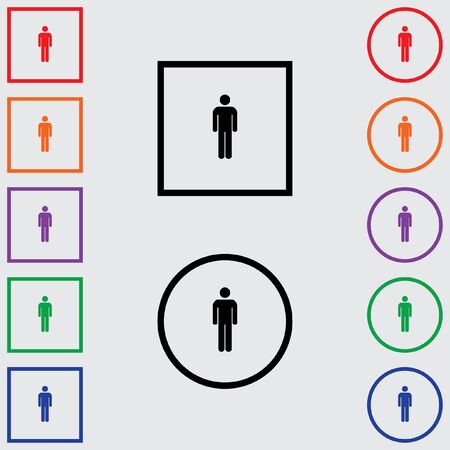 Illustrations of Multiple Coloured Square and Round Icons Isolated on a Grey Background - Manの写真素材