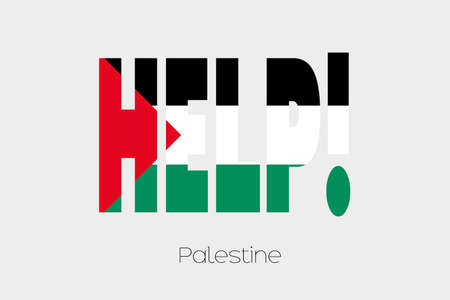 A Flag Illustration inside the word Help of the country of Palestineの写真素材