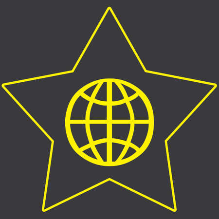 A Yellow Icon Isolated on a Grey Background inside a star - Globeの写真素材