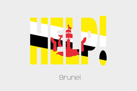 A Flag Illustration inside the word Help of the country of Bruneiの写真素材