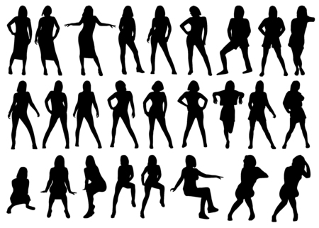 A Collection of Female Silhouettes on White Backgroundのイラスト素材