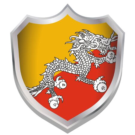 A Shield Illustration with the flag for the country of Bhutanのイラスト素材