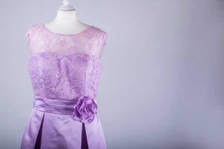 A Tailors Mannequin dressed in a Purple Dressの写真素材