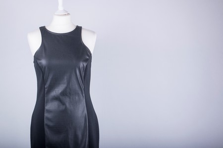 A Tailors Mannequin dressed in a Black Leather Dressの写真素材