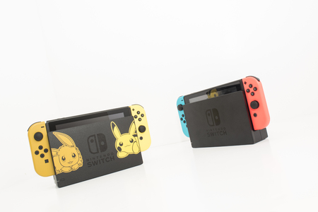 Cheshire, England - November 16th, 2018: Special Edition Pokemon Lets Go Pikachu Nintendo Switch on White Backgroundのeditorial素材