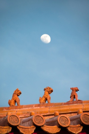 Roof figurines at the Forbidden City, Beijingの写真素材