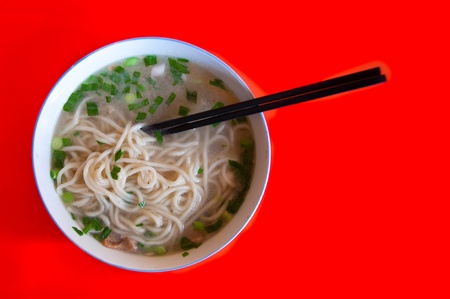Bowl of simple wheat noodles, Beijing, Chinaの写真素材