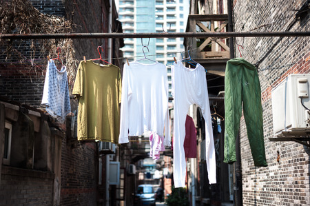 Hanging washing in an old Shanghai neighbourhoodの写真素材