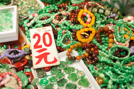 Jade jewelery at the Yaumatei jade market, Hong Kongのeditorial素材