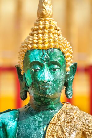 Closeup of green Buddha statue at Wat Phra That Doi Suthep, Chiang Mai, Thailandの写真素材