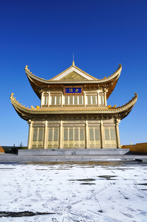 Jinding, or Golden Summit, Temple, Emei Shan. Mount Emei is a major tourist destination and pilgrimage site in Sichuan. It is also the higest of the four sacred mountains of Buddhism in China and a UNESCO World Heritage Site.のeditorial素材