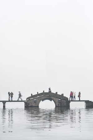 Busy bridge at West Lake, Hangzhou, Chinaのeditorial素材