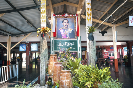Portrait of King Rama V at Chiang Mai railway station, northern Thailand.のeditorial素材
