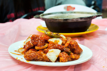 Sweet and Sour chicken at a typical Hong Kong dai pai dongの写真素材