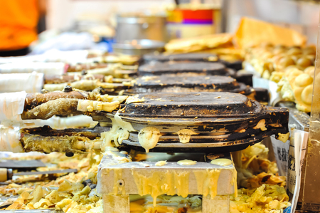 Egg waffle stall, Hong Kong street foodの写真素材