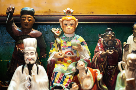 Chinese deity statues at a Hong Kong templeの写真素材