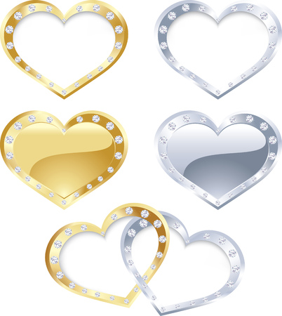 The vector illustration contains the image of gold and silver heartのイラスト素材
