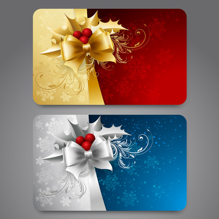 Collection of gift cards with snowflakes and  ribbons. のイラスト素材