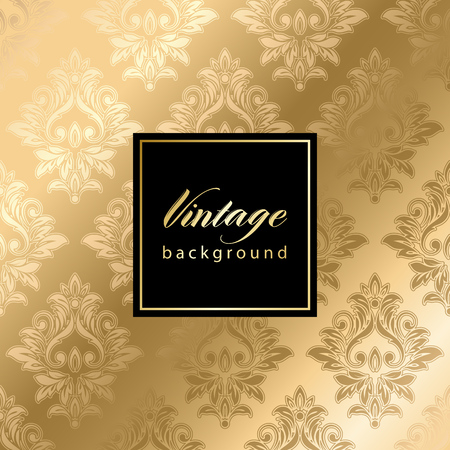 Vector vintage gild card with seamless damask pattern  EPS 10のイラスト素材