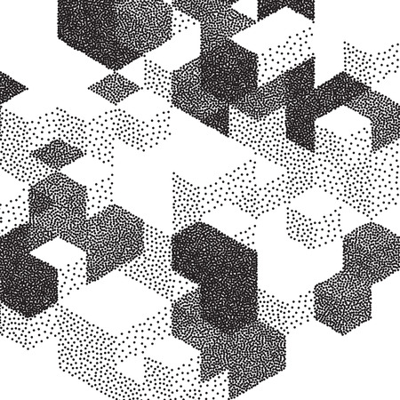 Vector abstract geometric background with cubes. Retro style design for poster or cover. Stipple effectのイラスト素材