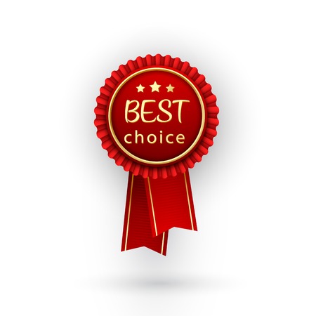 Vector best choice red label with ribbons. のイラスト素材