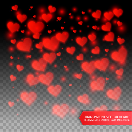 Vector confetti falling from red hearts on the transparent background. Love concept card background for Valentine's dayのイラスト素材