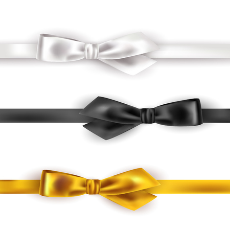 Set of satin ribbon on white background. Black, white and gold color. Vectorのイラスト素材