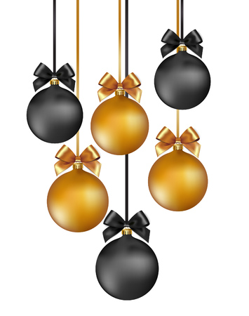 Vector elegant Christmas background with gold and black evening baubles. No transparent elementのイラスト素材