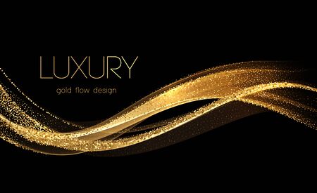 Abstract shiny color gold wave design element with glitter effect on dark background. Fashion sequins for voucher, website and advertising designのイラスト素材