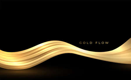 Abstract Gold Waves. Shiny golden moving lines design element for greeting card and disqount voucher.のイラスト素材