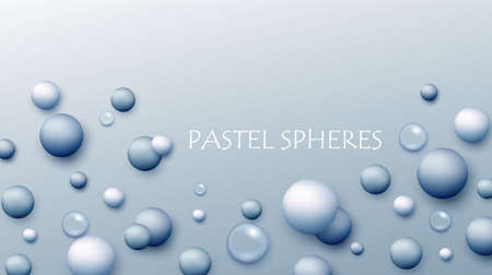 Vector dynamic background with colorful realistic 3d balls. Round sphere in pearls pastel colors on...
