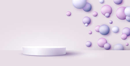 Product display podium decorated with pastel sphere design
