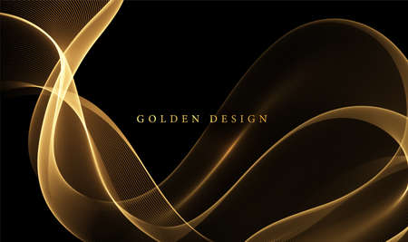 Abstract Gold Waves. Shiny golden moving lines design element on dark background for greeting card and disqount voucher.のイラスト素材
