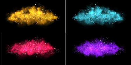 Luxury gold glitter particles on black background. glowing lights magic effects. Glow sparkles, vector illustration.のイラスト素材
