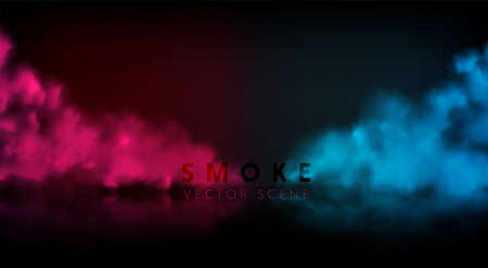 Smoke stage vector background. Abstract blue and red fog with shadow.のイラスト素材