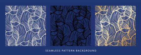 Classic decorative design. Luxury style background. Seamless vector background. Leaf fall. Line art leavesのイラスト素材