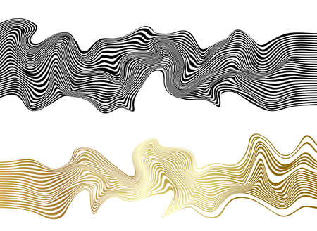 Distorted wave monochrome texture. Abstract dynamical rippled surface. Vector stripe deformation...