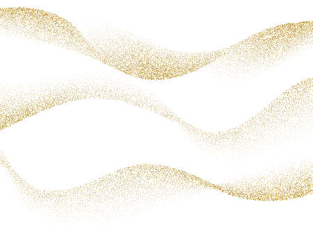 Abstract Gold Waves. Shiny golden lines design element with glitter effect on white background for greeting card and disqount voucher.のイラスト素材