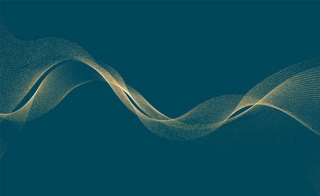 Abstract Gold Waves. Shiny golden moving lines design element with glitter effect on dark background...