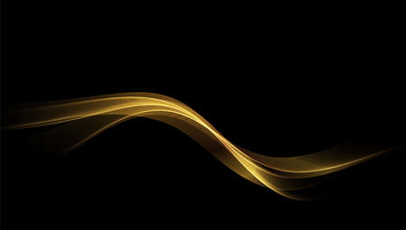 Abstract Gold Waves. Shiny golden moving lines design element on dark background for greeting card and disqount voucher.のイラスト素材