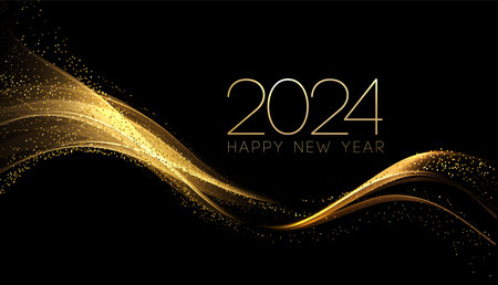2024 New Year Abstract shiny color gold wave design elementのイラスト素材