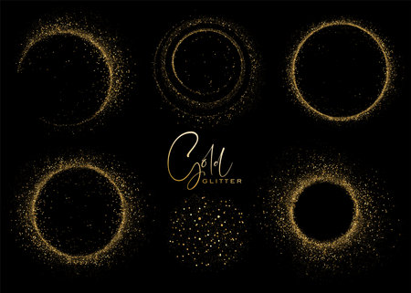 Set of Abstract shiny gold glitter design element. For New Year, Merry Christmas greeting card designの写真素材