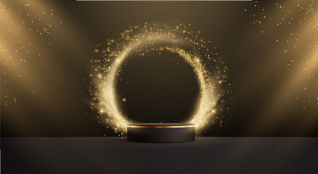 Abstract shiny color gold Circle Frame and Podium design elementのイラスト素材