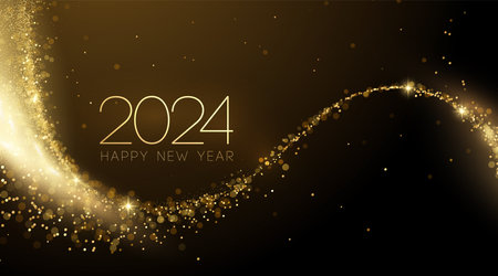 2024 New Year Abstract shiny color gold wave design elementのイラスト素材