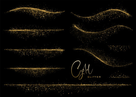 Set of Abstract shiny gold glitter design element. For New Year, Merry Christmas greeting card designの写真素材